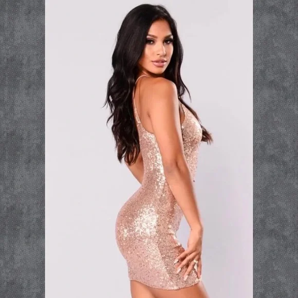 Rose Gold Sequin Dress - Small - Picture 3 of 4